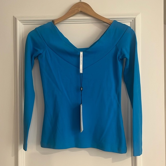 Karen Millen - Size US 6 / UK 10 - Blue V Neck Long Sleeve Top - Picture 1 of 6